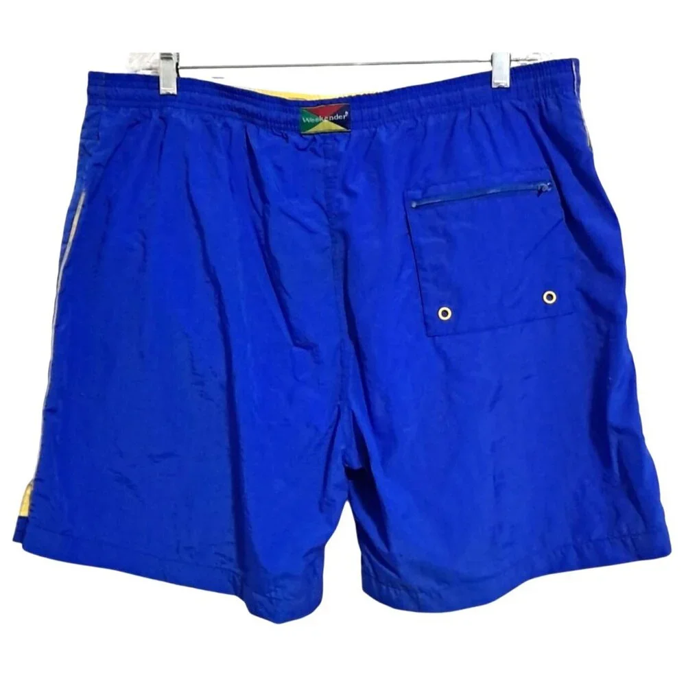 Weekender Nylon Swim Shorts‎ Mens XL Blue With Side & Back Pockets Vintage